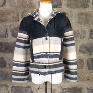 Vintage Princeton Coat Wool Suede Hooded Coat Woman's 7/8 Striped Button Lined